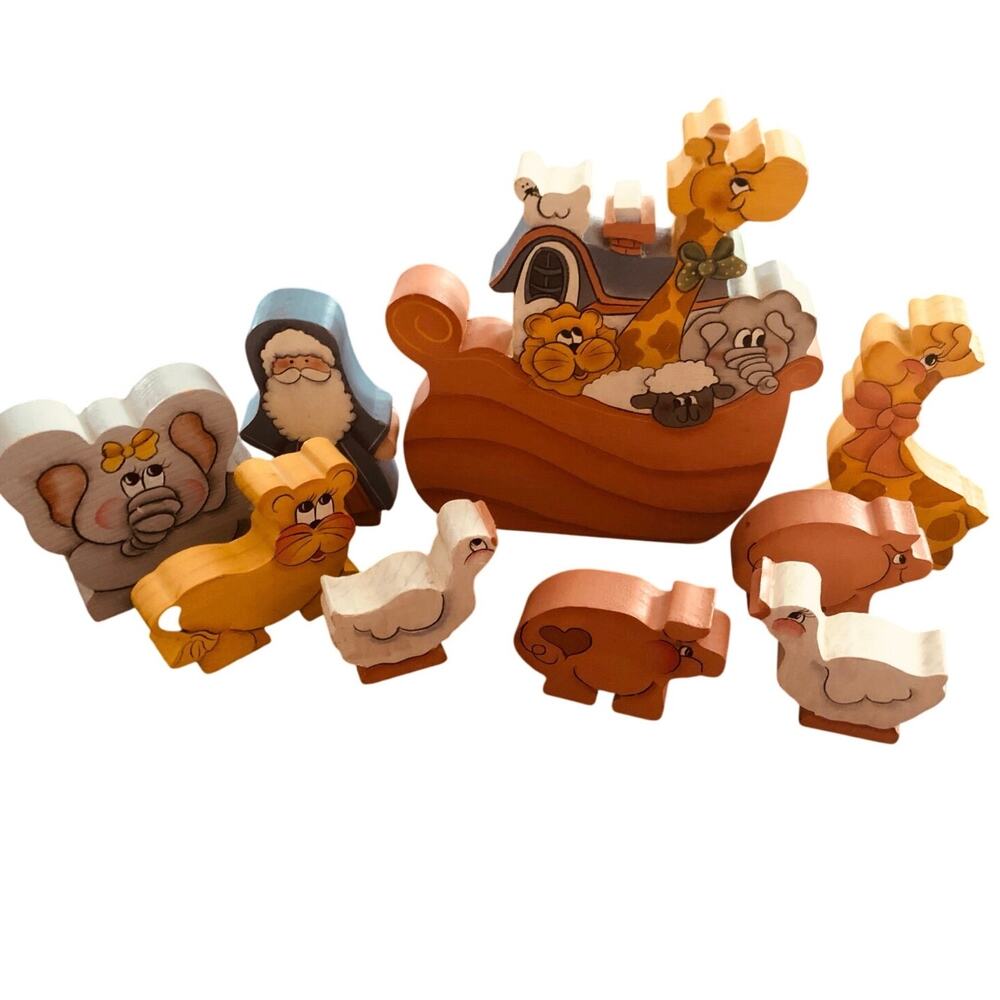 Noah’s Ark 9 pc Wooden Handcrafted/painted shelf sitters